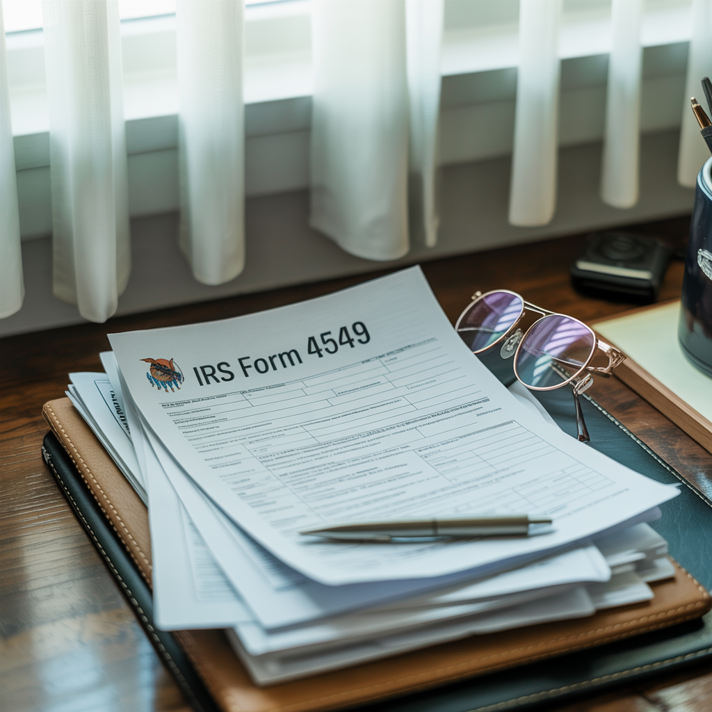 A stack of papers with a pen and glasses on a desk.