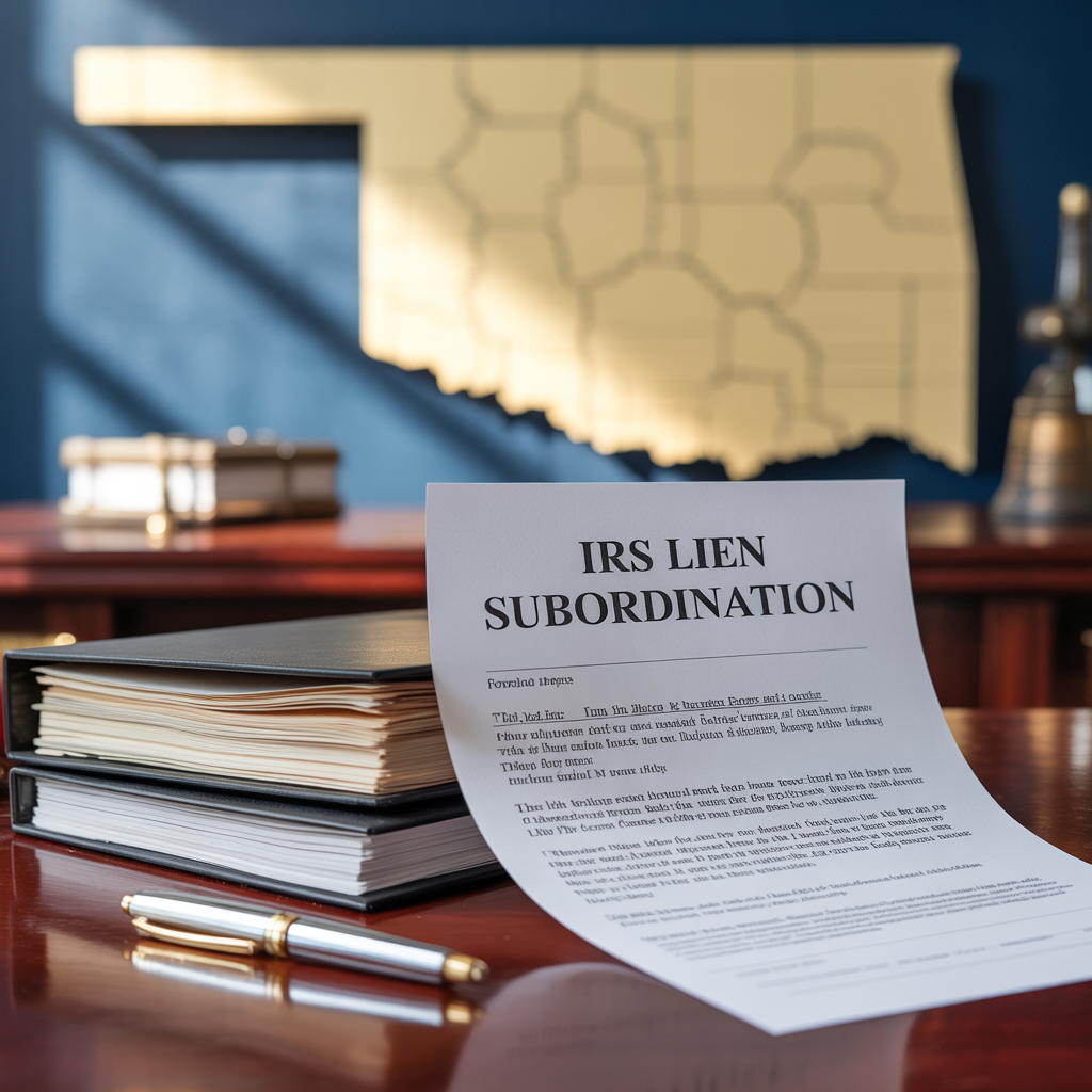 A piece of paper that says irs lien subordination on it