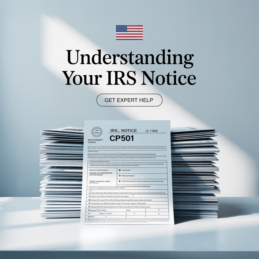 A stack of papers on a table that says understanding your irs notice