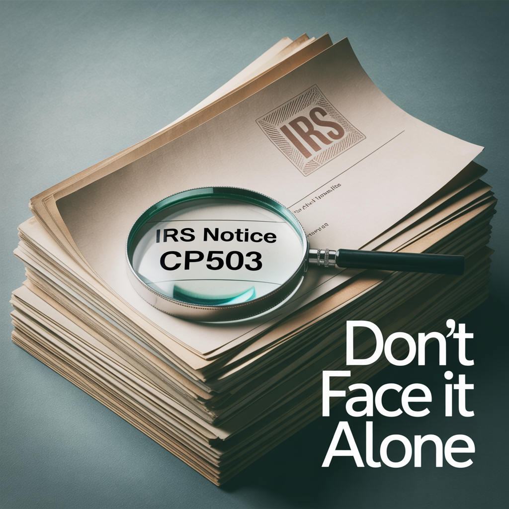 A magnifying glass is on top of a stack of irs notices