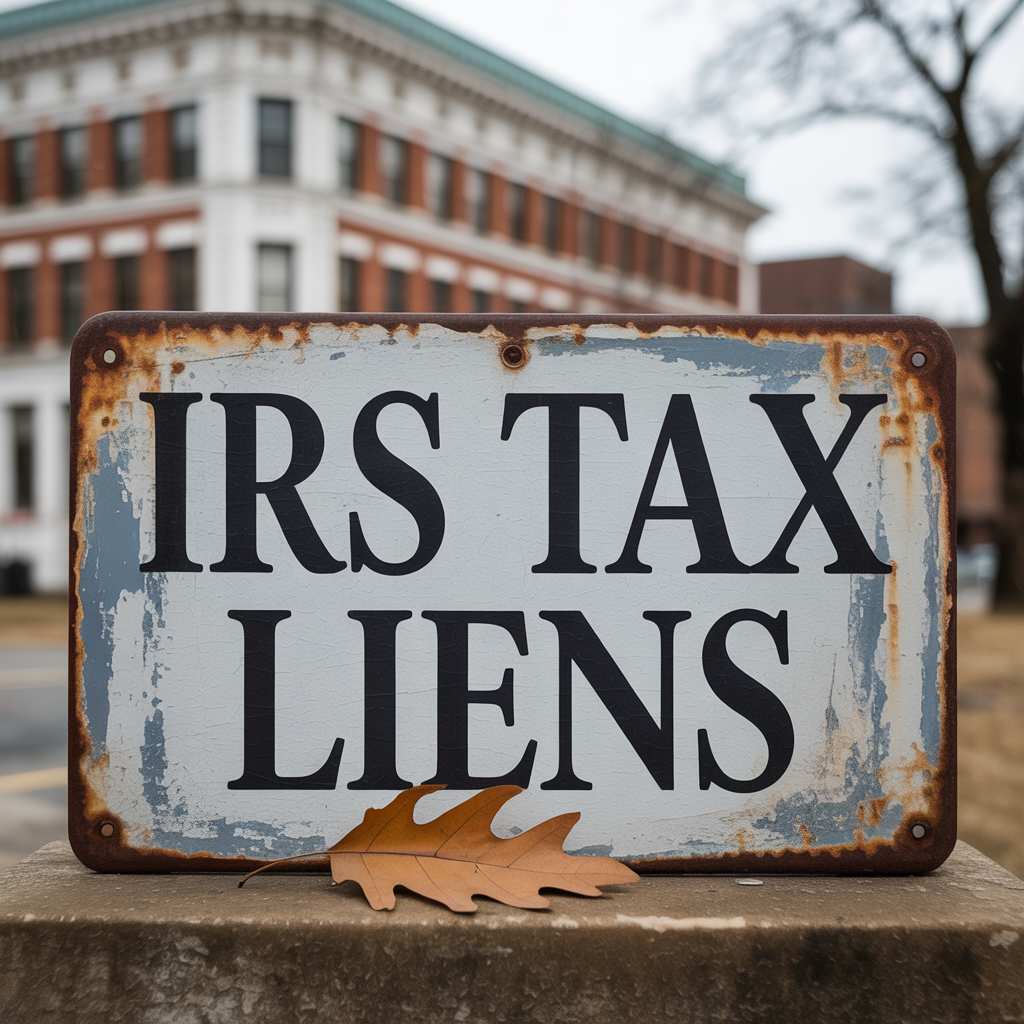 A rusty sign that says irs tax liens
