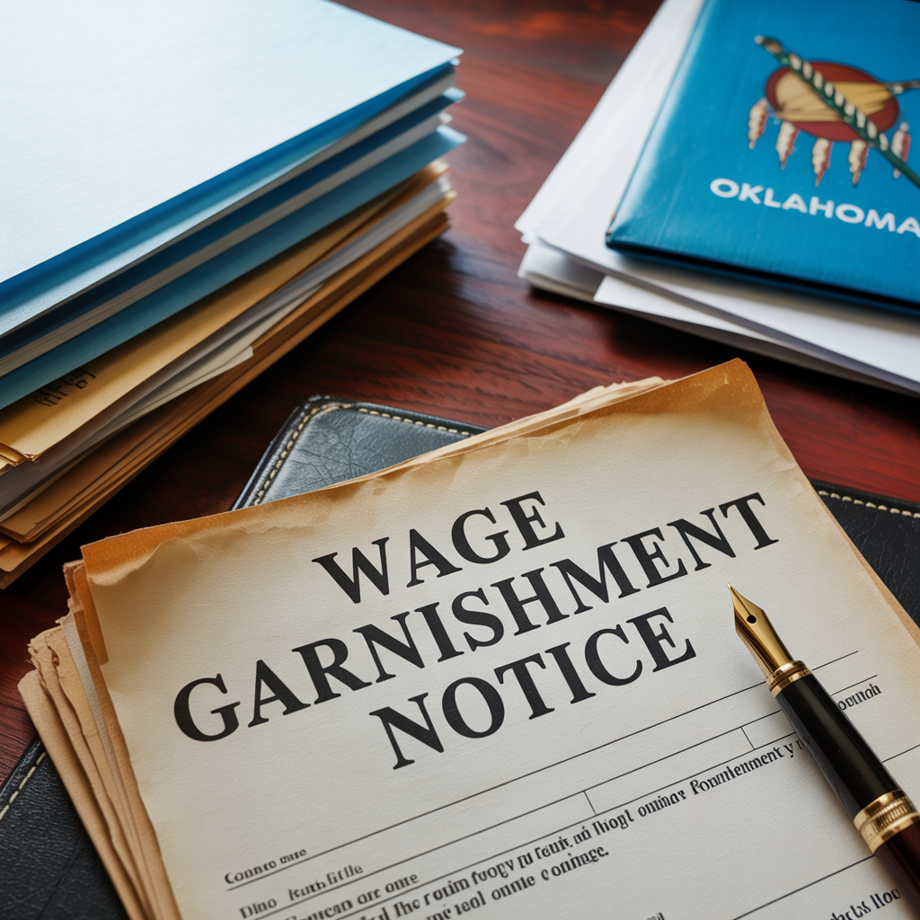 A wage garnishment notice with a pen on top of it
