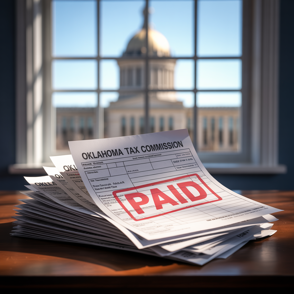A stack of papers with the word paid on them
