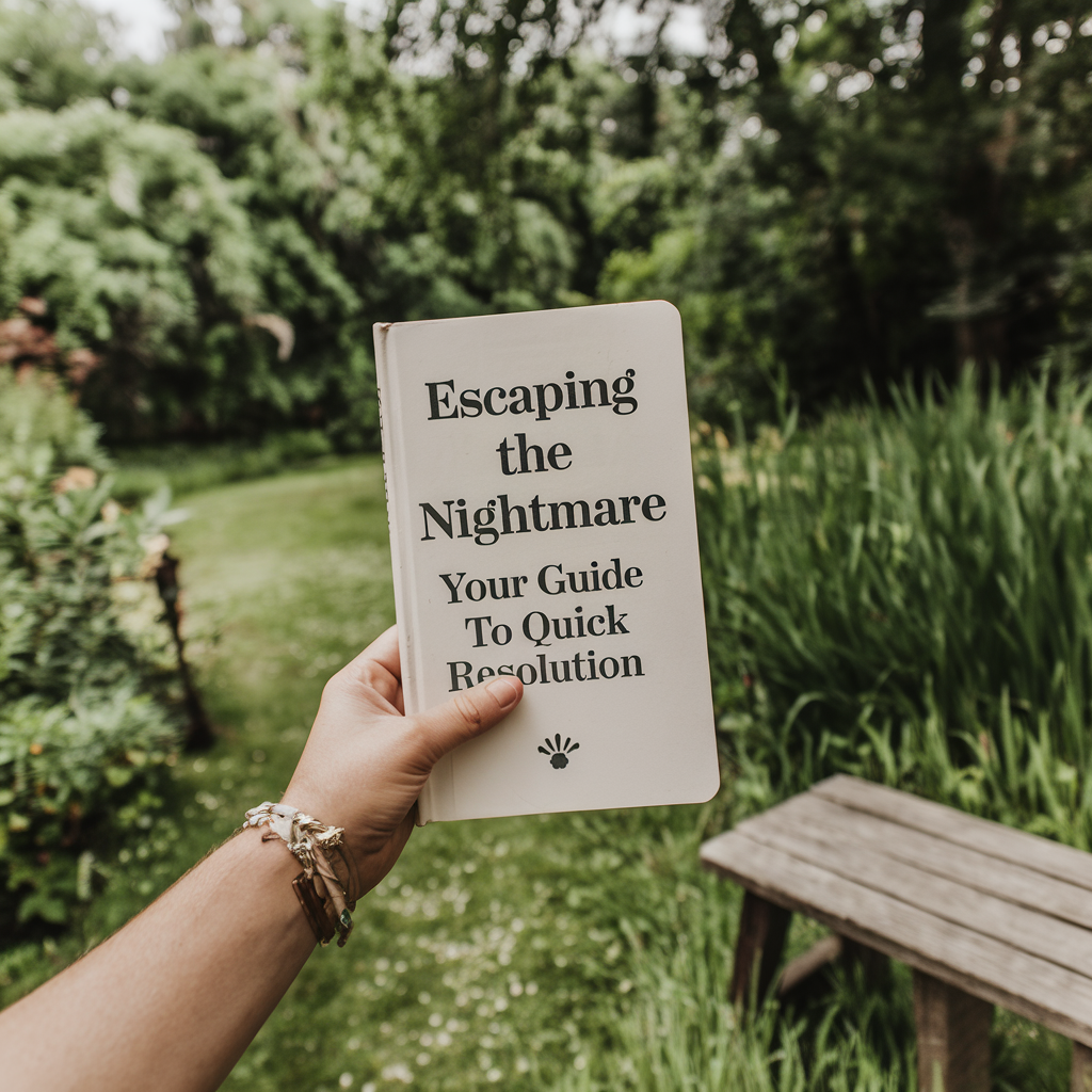 A person is holding a book titled escaping the nightmare