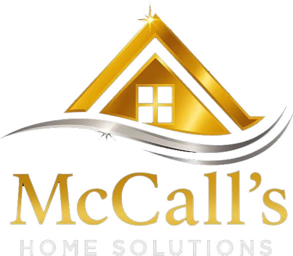 McCall’s Home Solutions gold house logo with gray swoosh accents and window icon