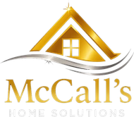 McCall&rsquo;s Home Solutions gold house logo with gray swoosh accents and window icon