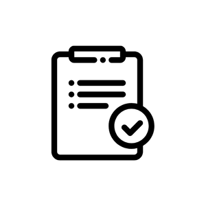 Checklist on clipboard with a checkmark.