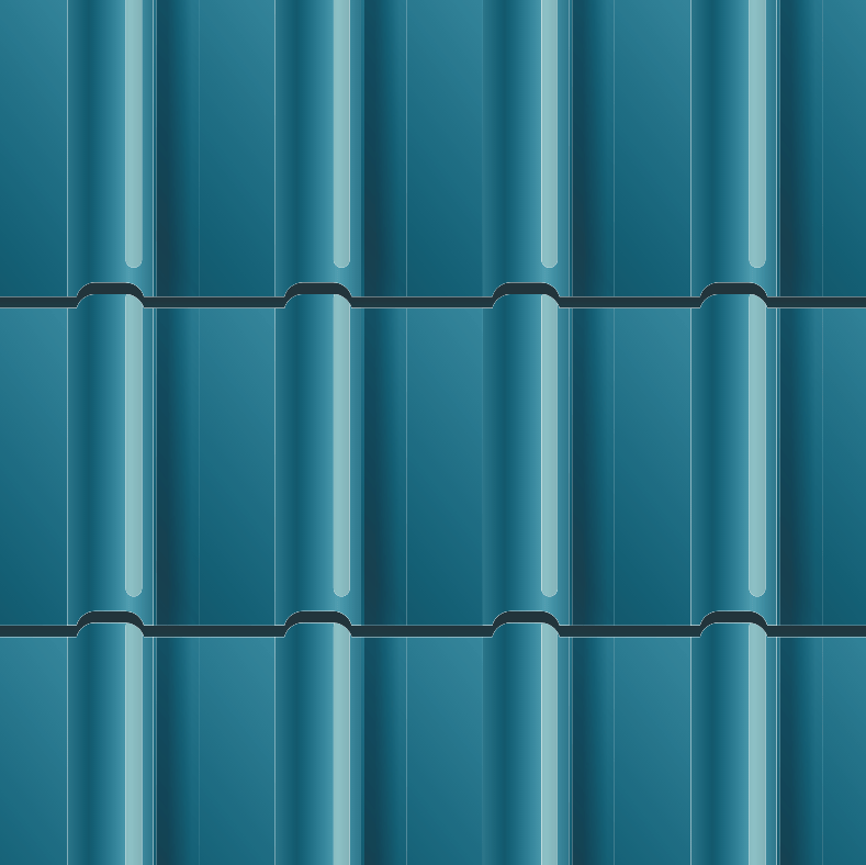 Blue corrugated metal wall with vertical ridges and narrow silver highlights