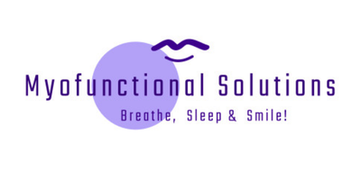 Logo for Myofunctional Solutions featuring a purple circle, a stylized mouth icon, and the text