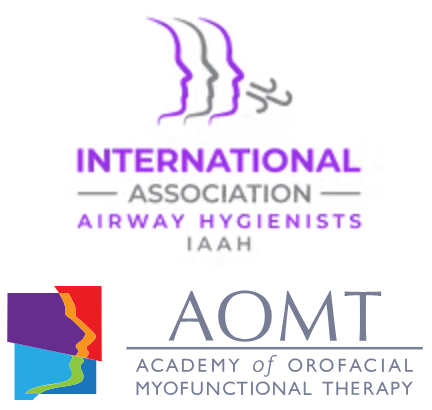 Logos for the International Association of Airway Hygienists and the Academy of Orofacial Myofunctional Therapy.