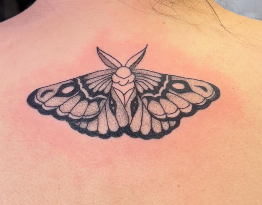 moth tattoo | stiple shading | stiple tattoo | tattoos by rachel | body art by rachel | portland, OR | Wilsonville, OR