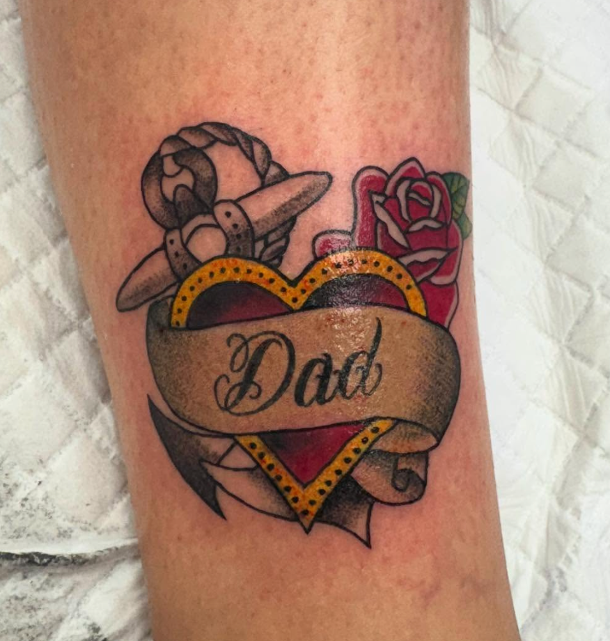 Dad tattoo | Anchor tattoo | American Traditional Tattoo | Heart tattoo | tattoos by rachel | body art by rachel | portland, OR | 