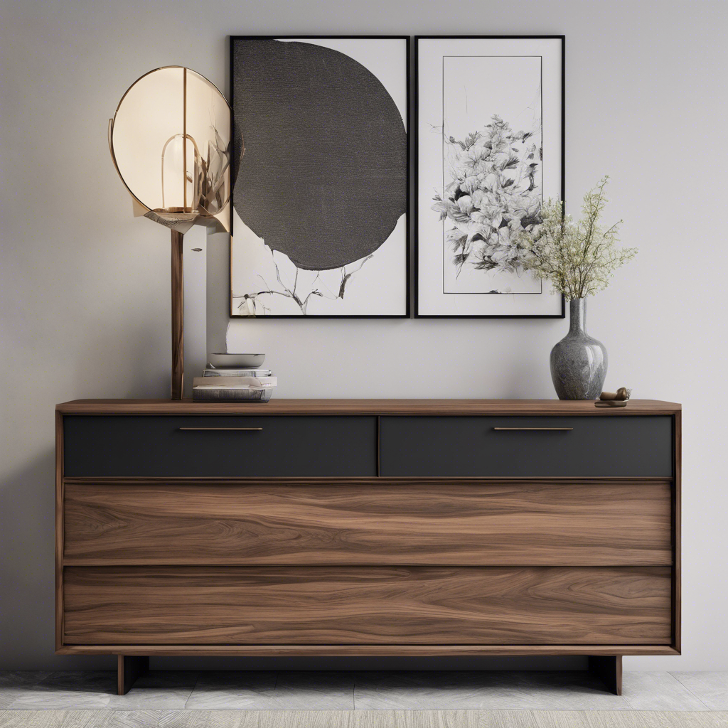 Pure American walnut dresser with two black upper drawers and two large drawers below. A perfect statement piece.