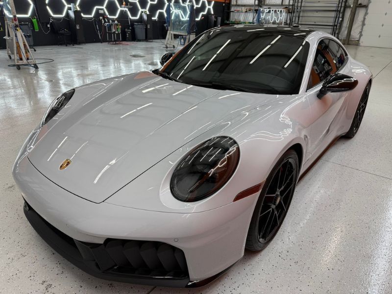 LLumar ppf installed on the front clip of Porsche