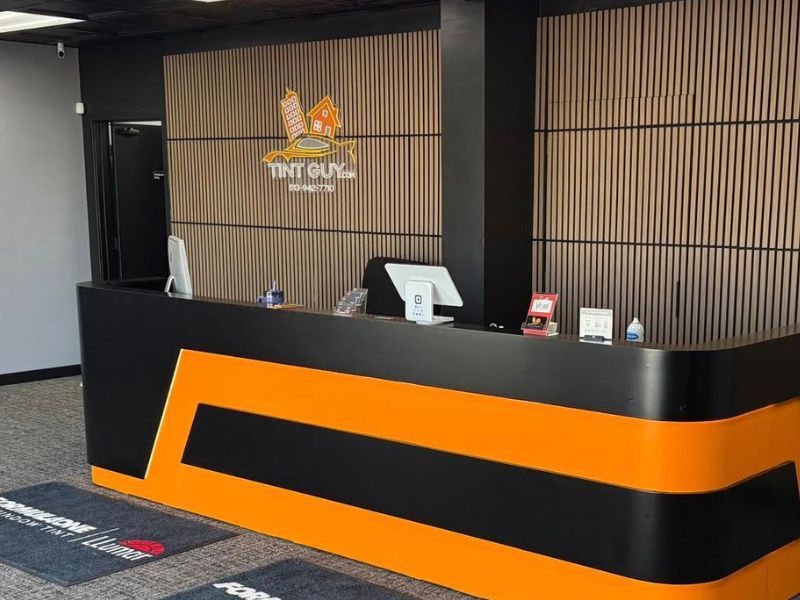 Tint Guy customer reception area in Fairfield, Ohio offering Gtechniq ceramic coating services near Hamilton and Forest Park.