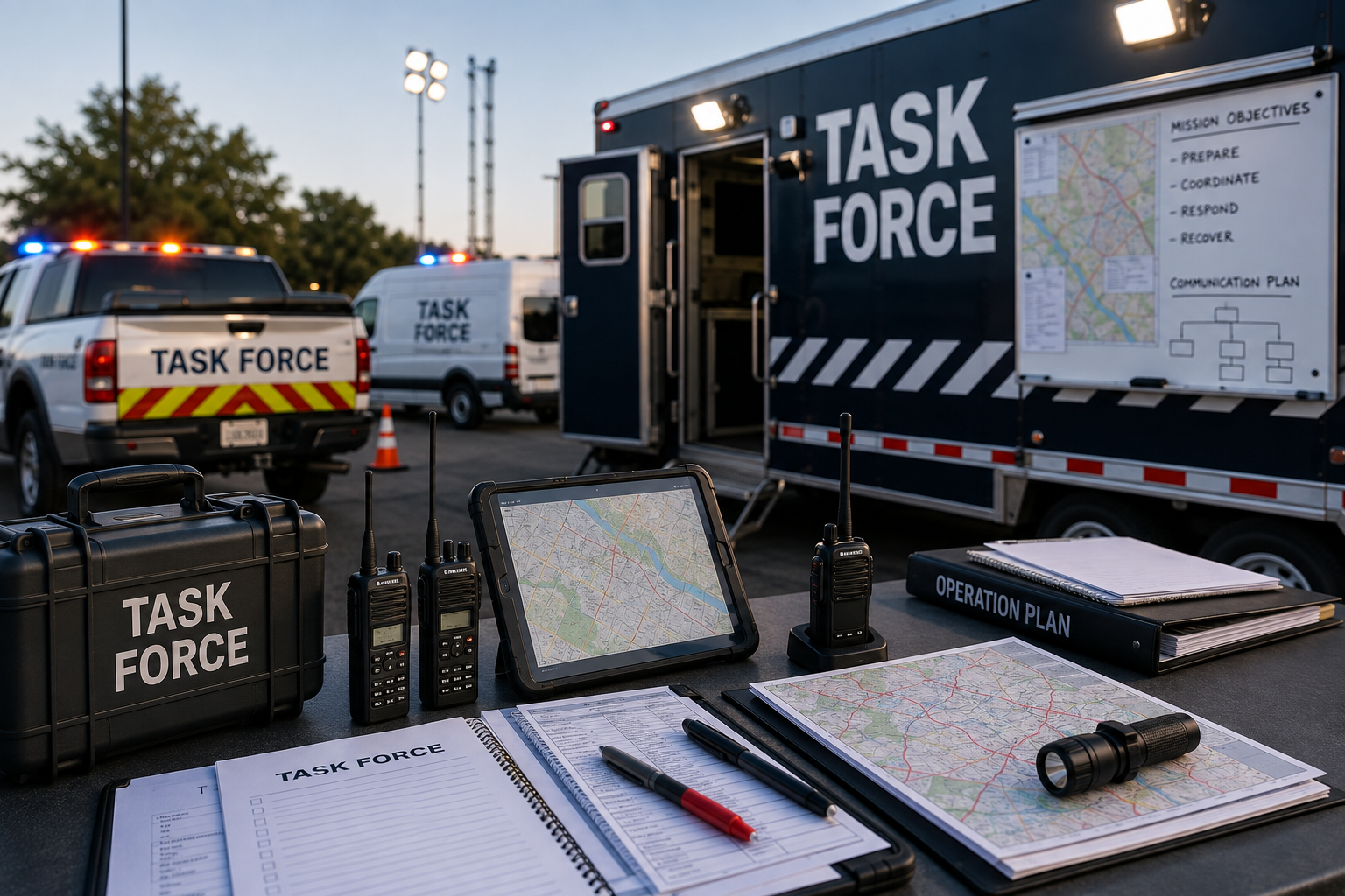 Swift Transportation fleet vehicle pick-up and delivery sign beside a flatbed truck and black pickup in an office lot