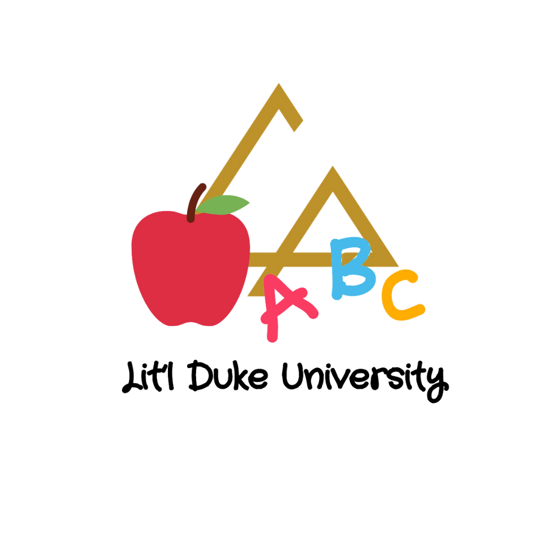 A logo for little duke university with an apple and abc letters