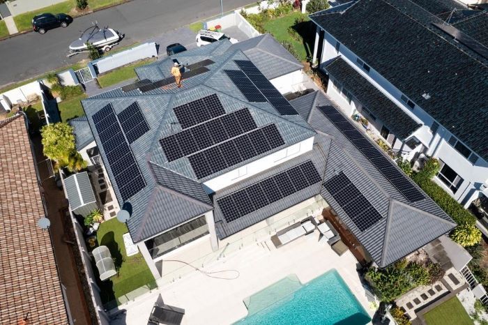 An Aerial View Of A House With Solar Panels On The Roof — Mission Solar And Electrical In Innisfail, QLD
