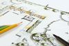 Disegno architettonico paesaggistico realizzato con matite colorate e penna