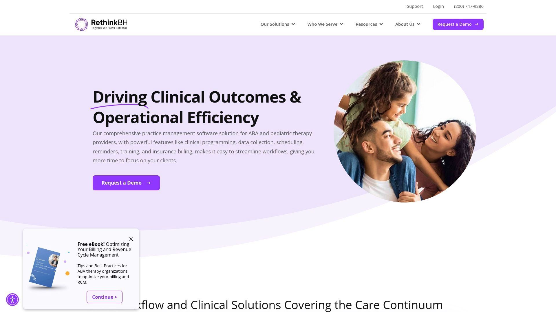 Website homepage with family, text 
