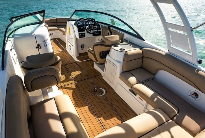 Spacious seating and interior of a private boat available for Miami cruises