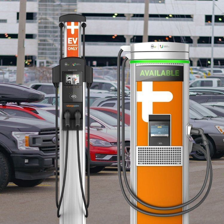 A charging station that says available on it