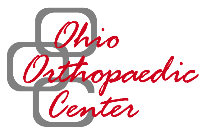 Ohio Orthopaedic Center logo with gray interlocking shapes and red script text