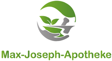 Ein Logo für eine Apotheke mit einer Hand, die einen Mörser und einen Stößel hält.