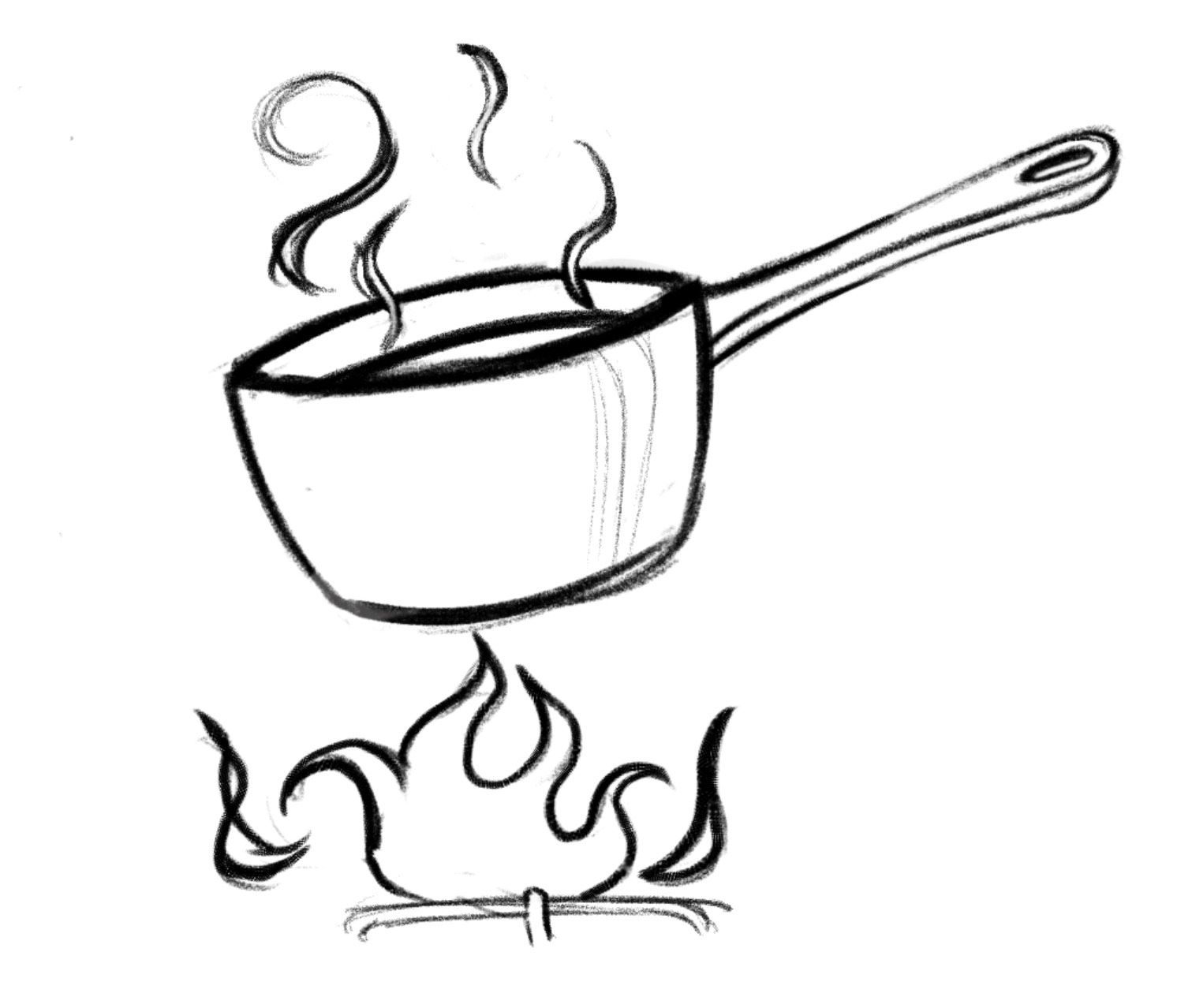 Steaming saucepan on a lit stovetop burner