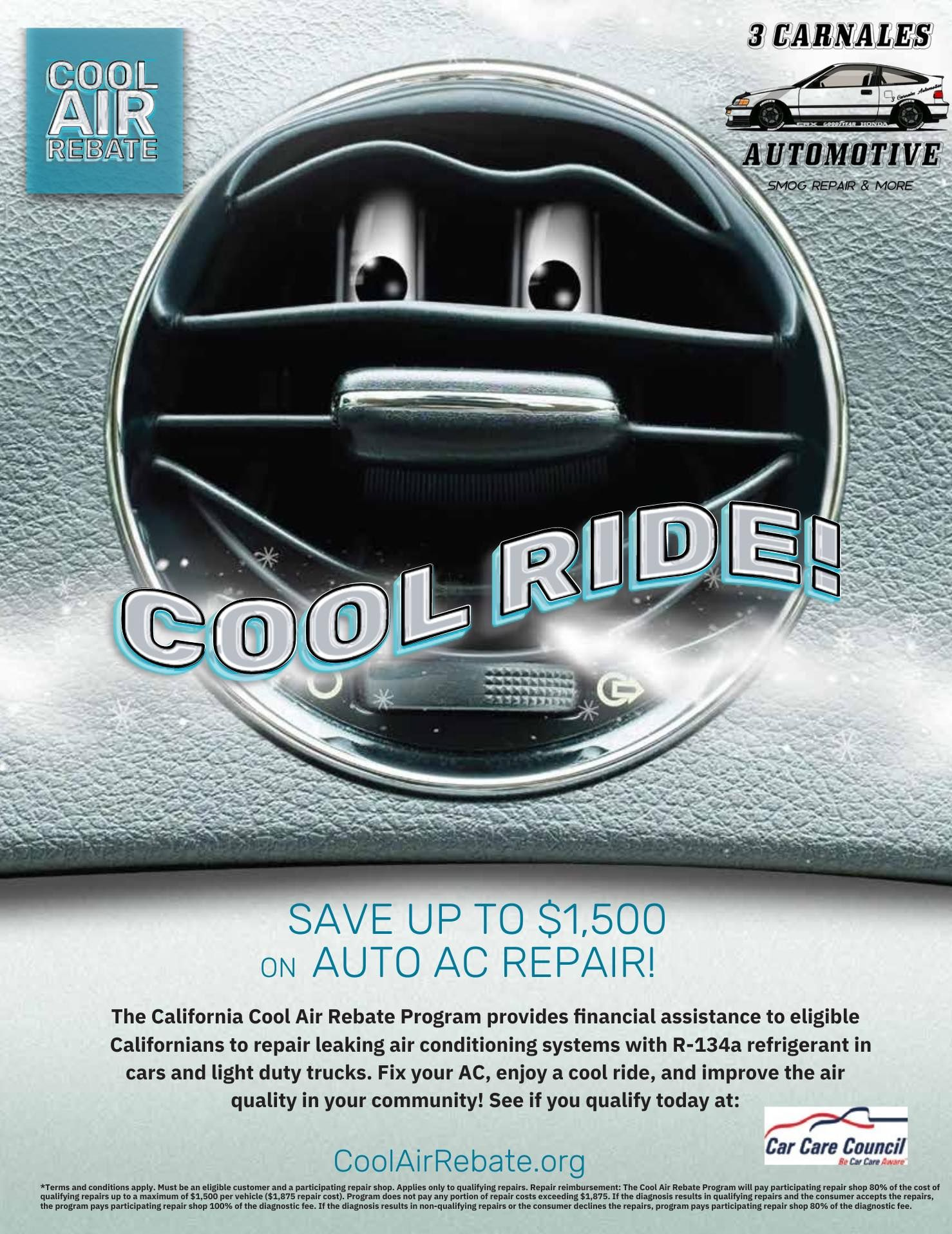 Advertisement with a cartoon car air vent that says 
