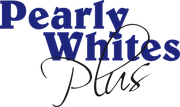 A blue and white logo for pearly whites plus