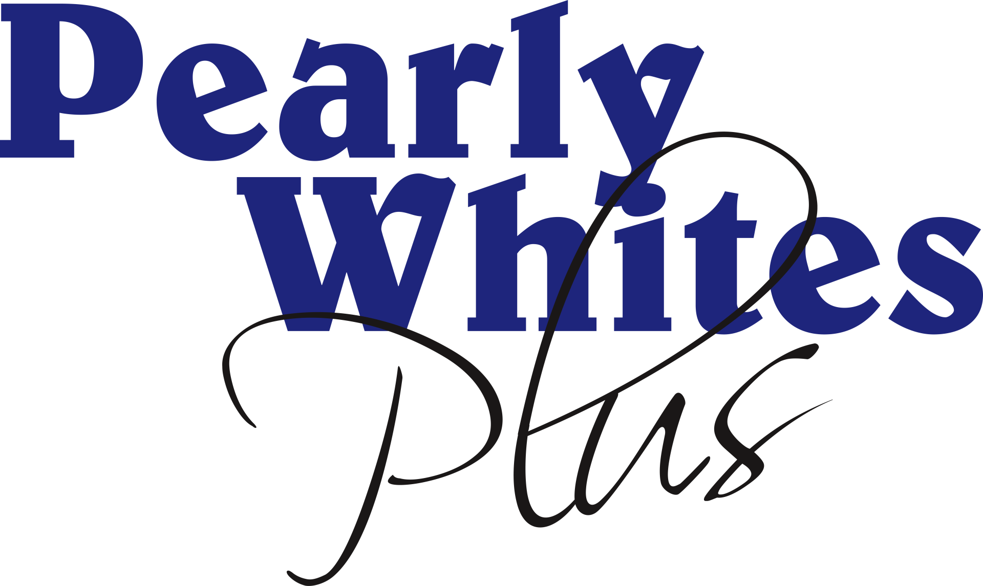 A blue and white logo for pearly whites plus