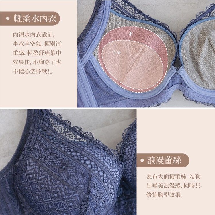 輕柔水氣墊溝影魅力內衣｜A-B罩杯 軟鋼圈收副乳集中 (台灣製) 【小百合美學】85555