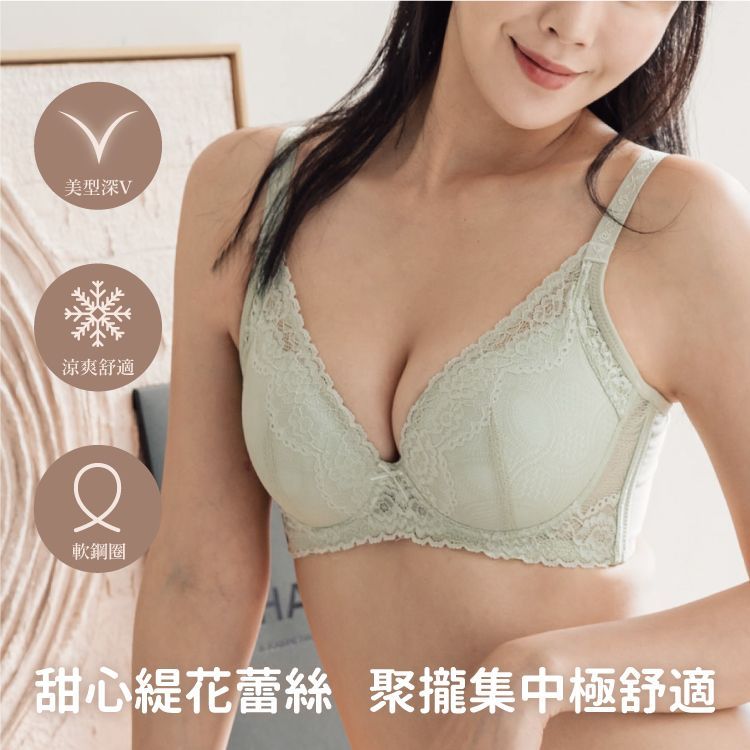 甜心緹花軟鋼圈收副乳胸罩｜A-C罩杯 側壓托高不空杯（台灣製）【小百合美學】86918