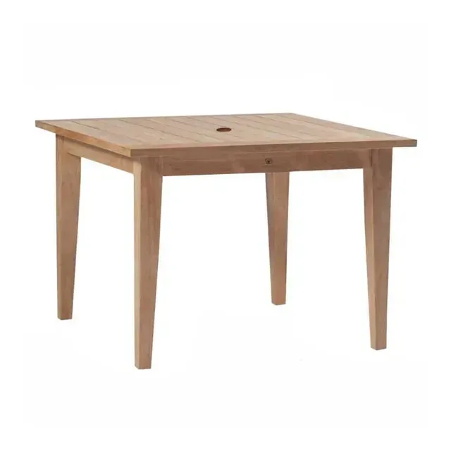 Wooden square outdoor dining table.