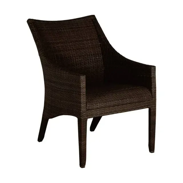 Brown wicker outdoor armchair.
