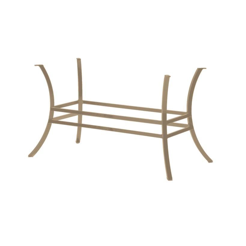 Beige metal table base with curved legs and supporting frame.