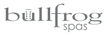 Bullfrog Spas logo in gray text on a white background.