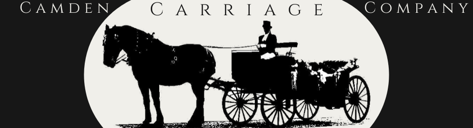 Silhouette of a horse-drawn carriage with the words “Camden Carriage Company” above it.