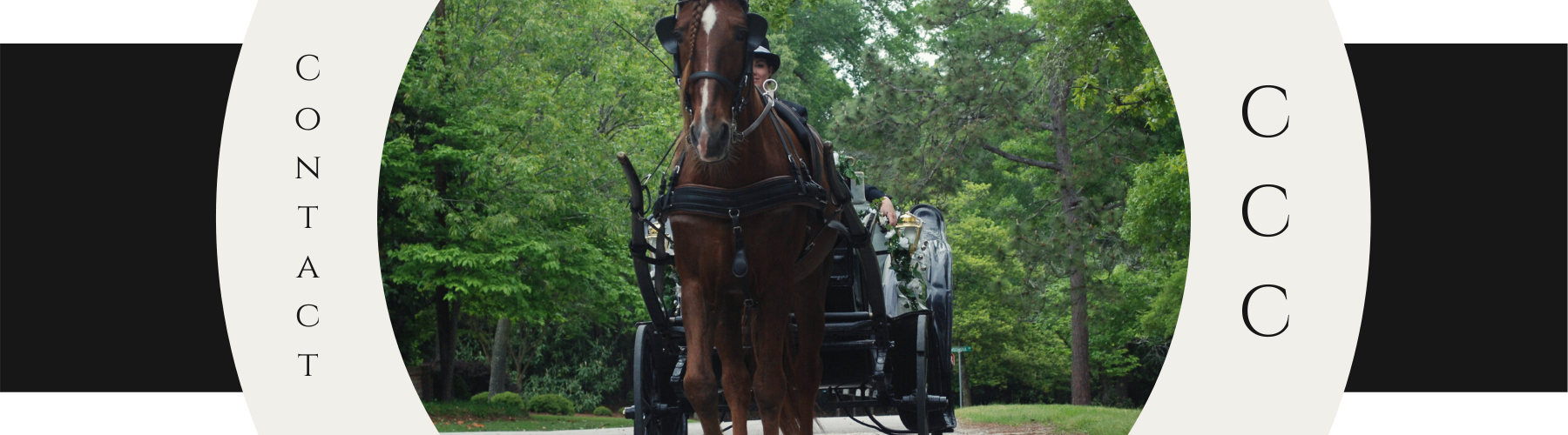 Statue of a rider on horseback in a green park, framed by white C-shaped panels with vertical text.