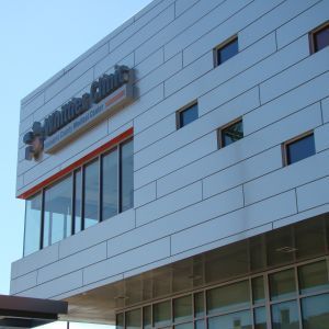 White-paneled building with 