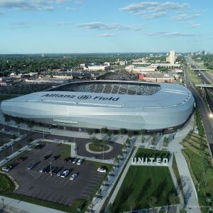 Aerial view of Allianz Field soccer stadium with