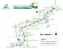 A map showing the route of the southwest trolley line.