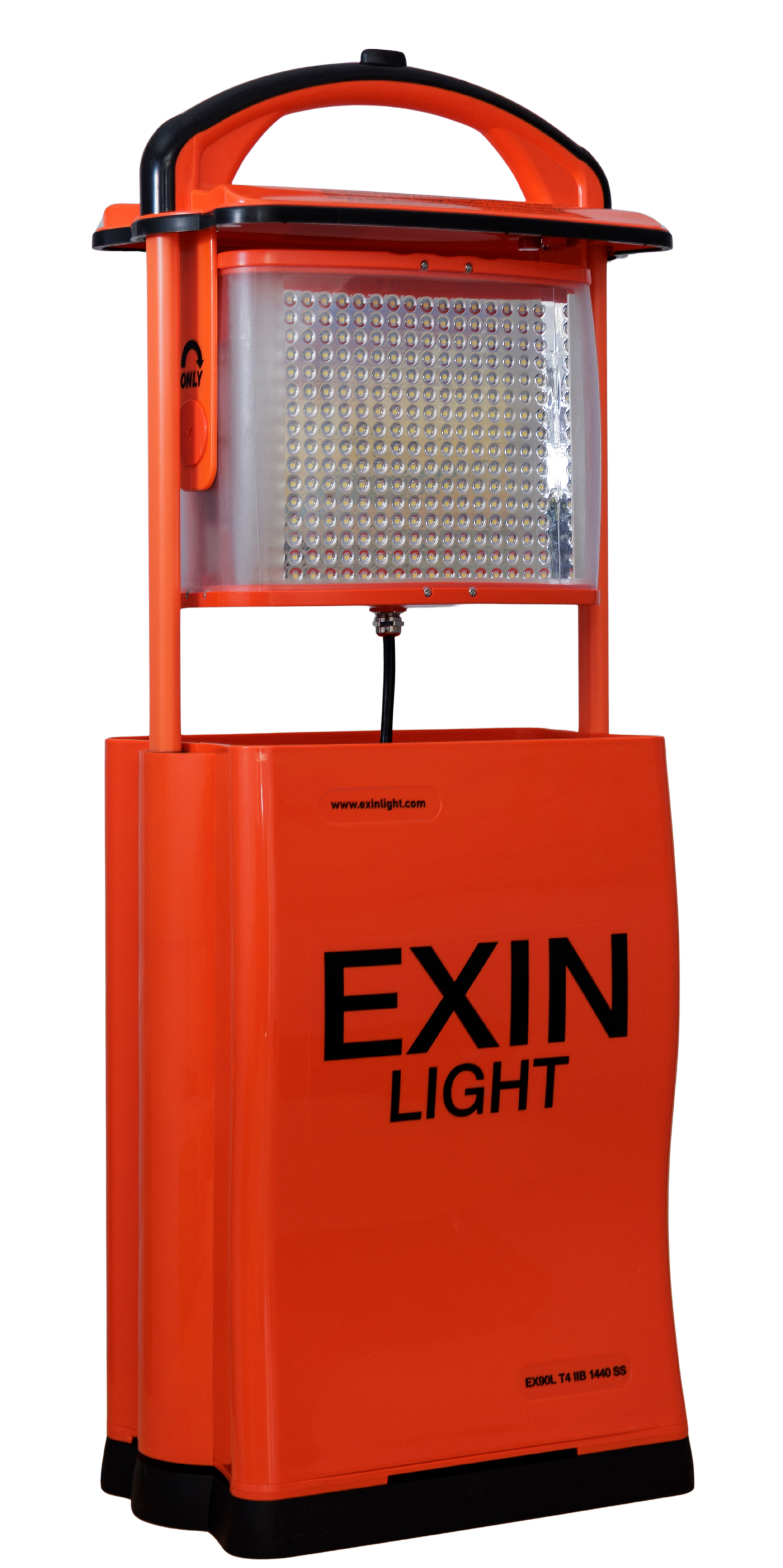 An orange box that says exin light on it