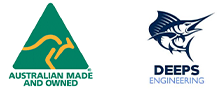Two logos for australian made and owned and deeps engineering