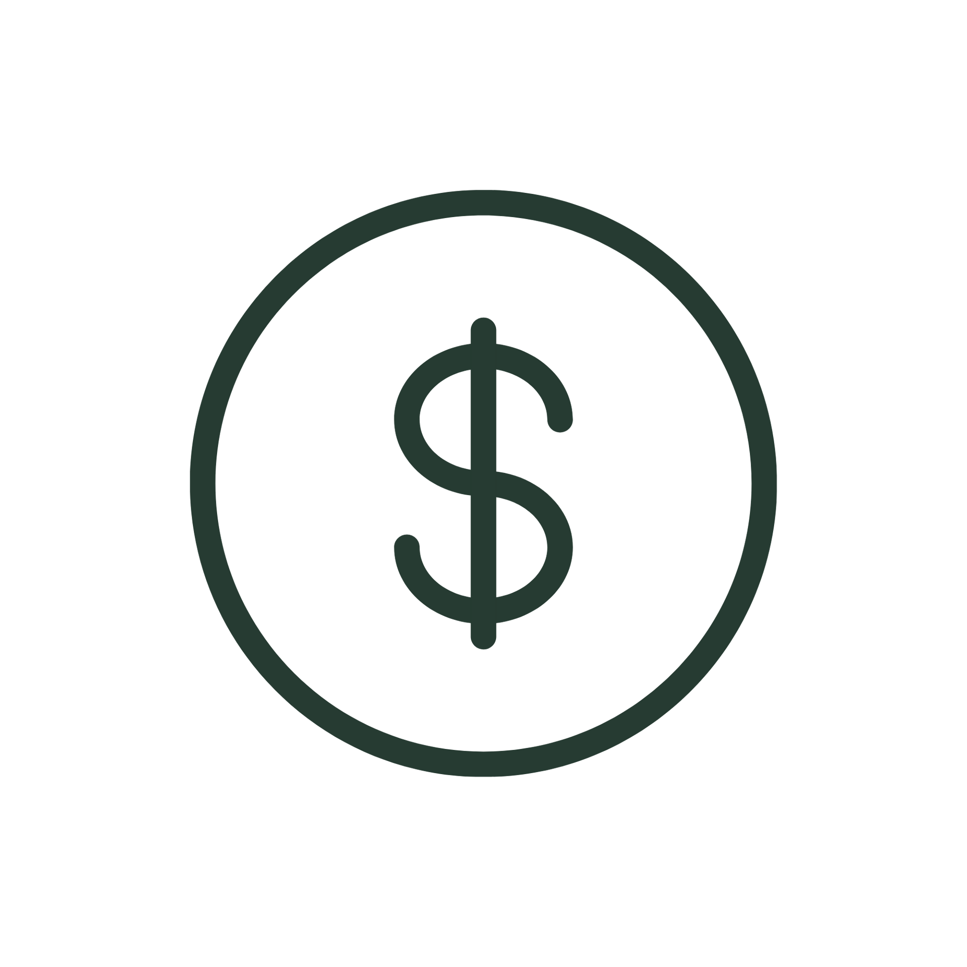 Dollar sign inside a dark green circle on a white background