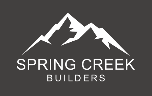 White mountain logo above “Spring Creek Builders” on a dark gray background