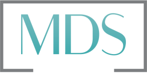 MDS logo in teal with a gray rectangular outline on a white background