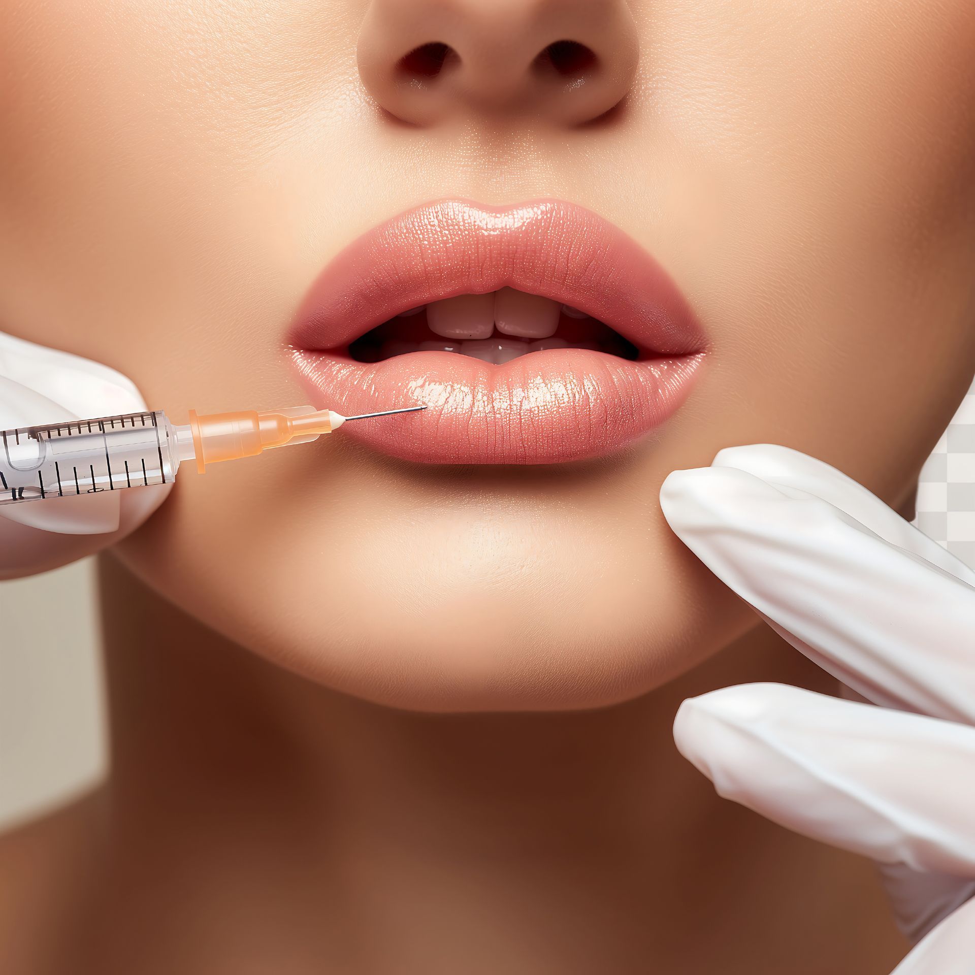 A woman is getting a stylage fillers injection in her lips.
