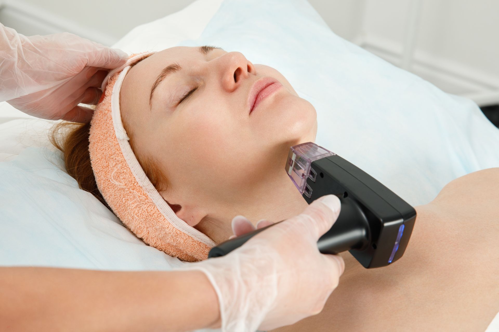 A woman is getting ready for Morpheus8 treatment.